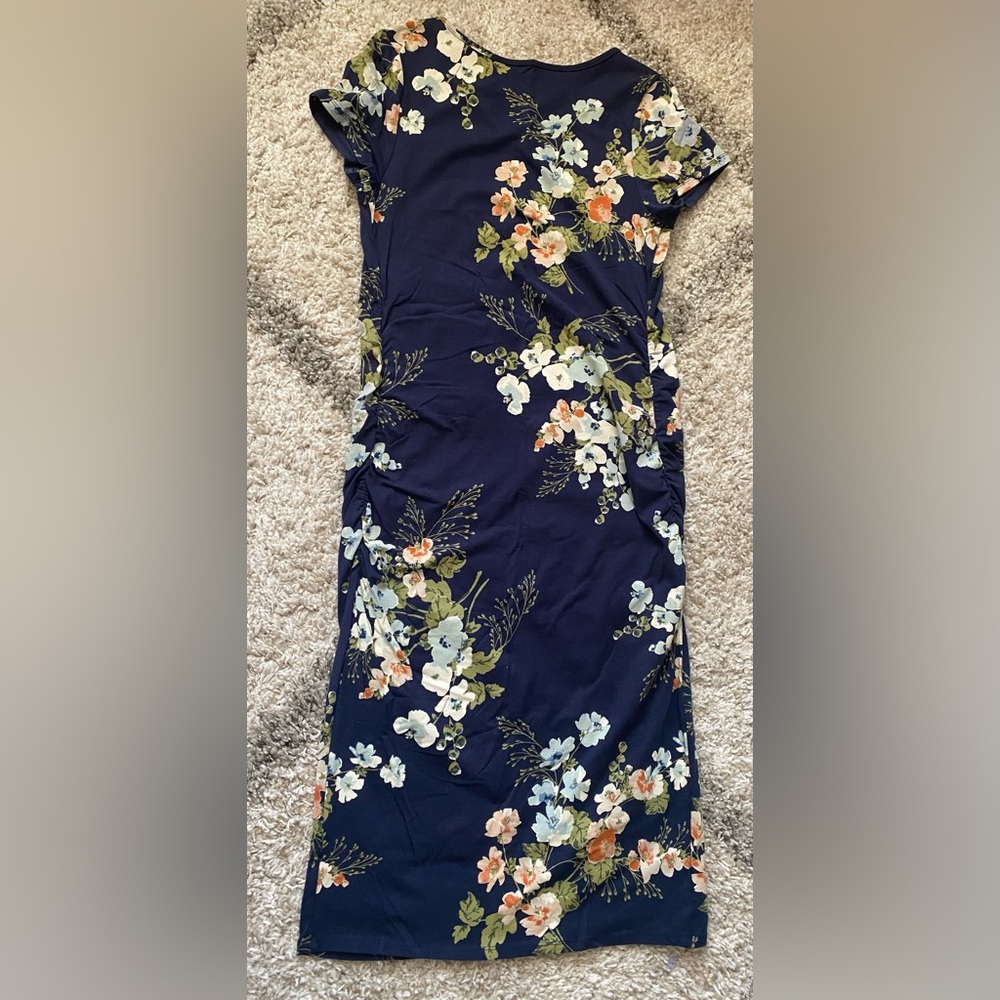 Isabel Maternity Midi Navy Floral Dress - Picture 3 of 6